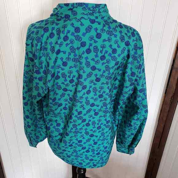 Vintage teal Puff Sleeve popover wrap blouse key Chain Western Equestrian M L - Picture 3 of 7